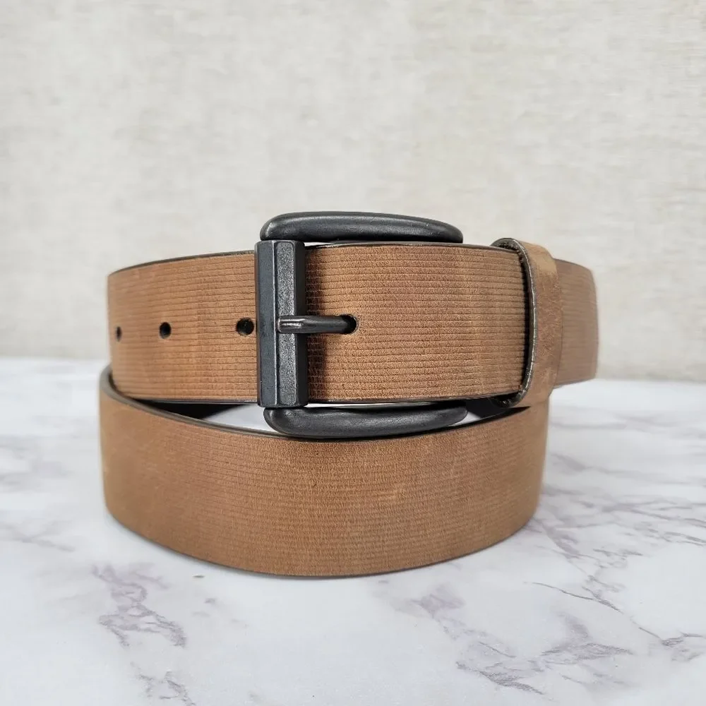 Johnston & Murphy Scored Roller Buckle Belt Men's Tan Leather Belt
